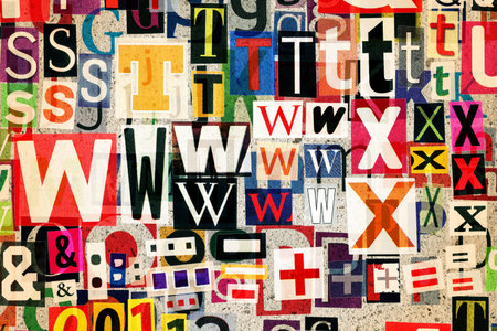 Abstract designed background of newspaper letters clippings on paper textureの写真素材