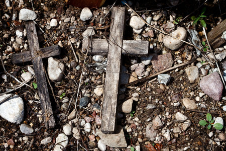 Close up shot of crosses in the Hill of Crosses a famous site of pilgrimage in northern Lithuania.  