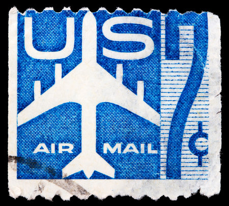  UNITED STATES OF AMERICA - CIRCA 1960: A stamp printed in USA shows a Jet Silhouette, circa 1960. の写真素材
