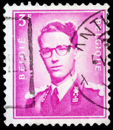 BELGIUM-CIRCA 1954:A stamp printed in BELGIUM shows image of Baudouin I reigned as King of the Belgians, circa 1954.  のeditorial素材