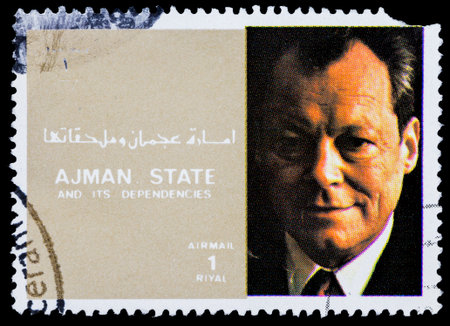 AJMAN - CIRCA 1973: stamp printed by Ajman shows Willy Brand, circa 1973のeditorial素材