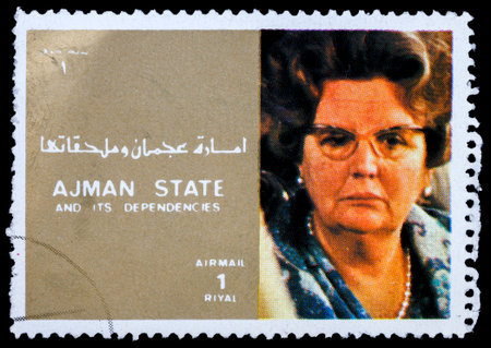 AJMAN - CIRCA 1973: stamp printed by Ajman shows Juliana Queen of the Netherlands, circa 1973 のeditorial素材