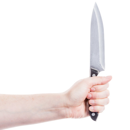 Knife in hand isolated on a white background  