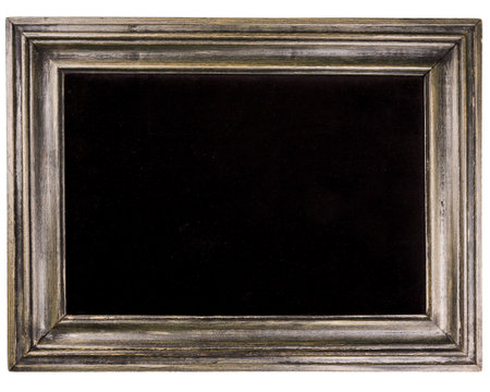 Rectangular wooden frame with black fabric inside isolated on white backgroundの写真素材