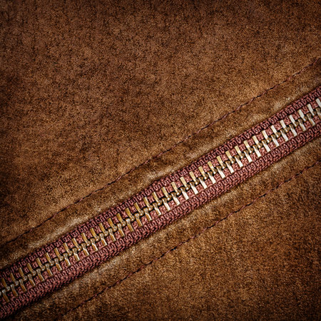 Brown suede texture and zipper backgroundの写真素材