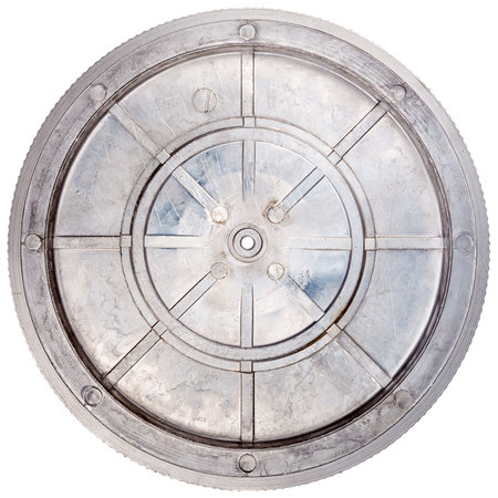 Vintage turntable platter bottom isolated on white backgroundの写真素材