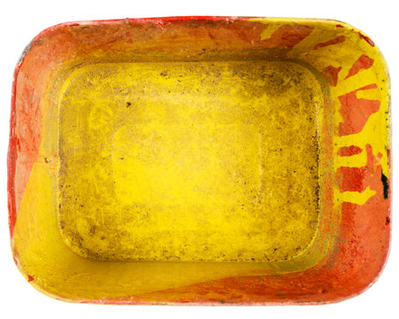 Grungy old metal tin can isolated on whiteの写真素材