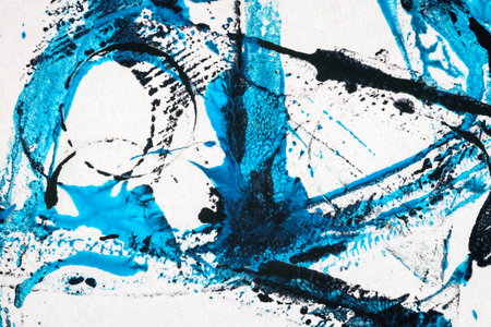 Abstract hand painted black and blue acrylic arts backgroundの写真素材