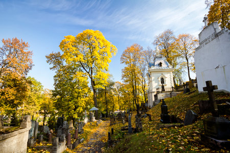 VILNIUS, LITHUANIA - OCTOBER 07 2014. Path through  famous old Rasu cemetery in Vilnius, Lithuania on a sunny autumn dayのeditorial素材