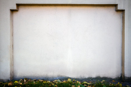 Old yellow plaster wall and some grass