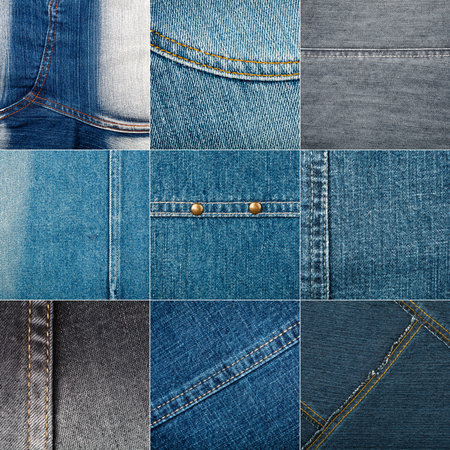 Collection of various jeans textures with stitchesの写真素材