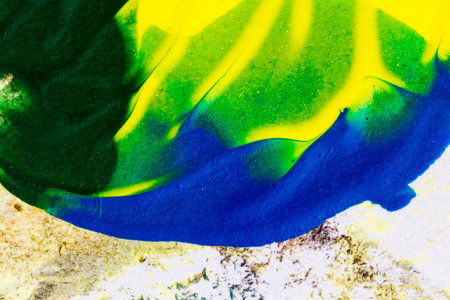 Closeup view of abstract hand painted colorful acrylic art background on paper texture. Fragment of artworkの写真素材