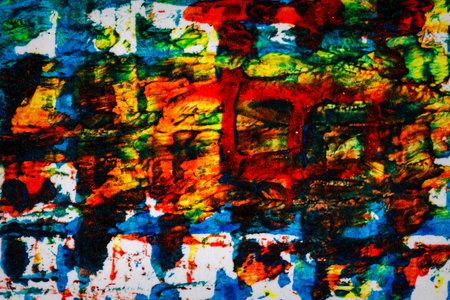 Closeup view of abstract hand painted lined colorful acrylic art background on paper texture....