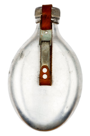 Old army canteen isolated on white backgroundの写真素材