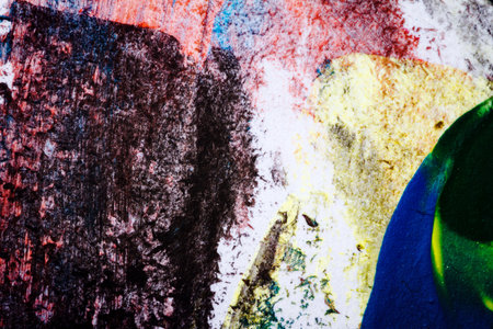 Closeup view of abstract hand painted colorful acrylic art background on paper texture. Fragment of artworkの写真素材