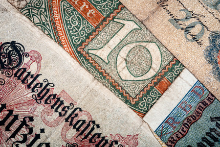 Old german money notes backgroundの写真素材