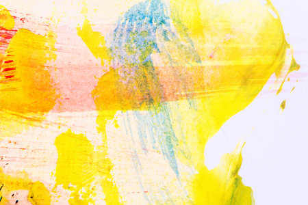 Closeup shot of abstract hand painted colorful acrylic art background on paper texture. Fragment of artworkの写真素材