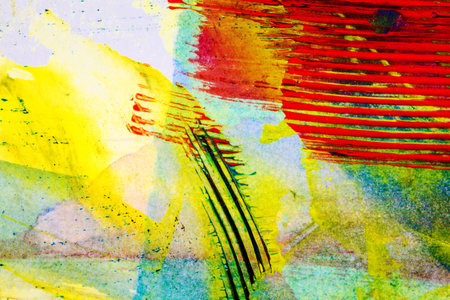 Closeup shot of abstract hand painted colorful acrylic art background on paper texture. Fragment of artworkの写真素材