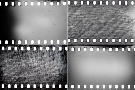 Set of black and white film textures with lots of grain dust and scratchesの写真素材