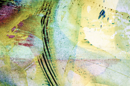 Closeup shot of abstract hand painted colorful acrylic art background on paper texture. Fragment of...