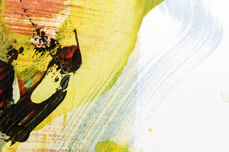 Closeup shot of abstract hand painted colorful acrylic art background on paper texture. Fragment of...