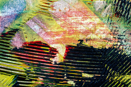 Closeup shot of abstract hand painted colorful acrylic art background on paper texture. Fragment of...
