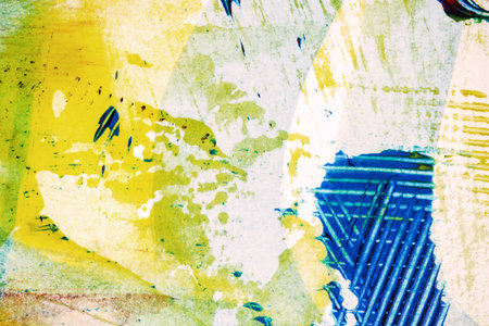 Closeup shot of abstract hand painted colorful acrylic art background on paper texture. Fragment of...
