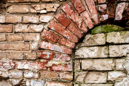 Old abandoned wall with bricked up window. Architecture detail background.の写真素材