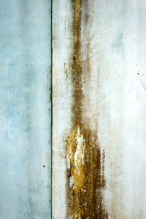 Old blue metal tin panel wall texture. Architecture detail background