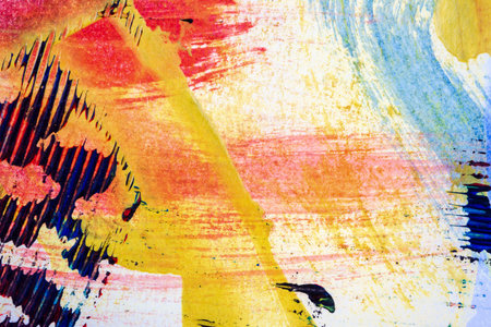 Closeup shot of abstract hand painted colorful acrylic art background on paper texture. Fragment of artworkの写真素材