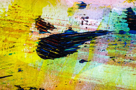 Closeup shot of abstract hand painted colorful acrylic art background on paper texture. Fragment of artworkの写真素材