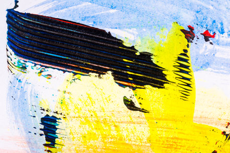 Closeup shot of abstract hand painted colorful acrylic art background on paper texture. Fragment of...