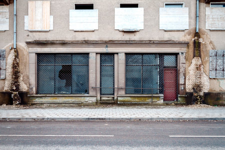 Entrance to abandoned shop in Vilnius, Lithuania. Architecture backgroundの写真素材
