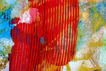 Closeup shot of abstract hand painted colorful acrylic art background on paper texture. Fragment of...