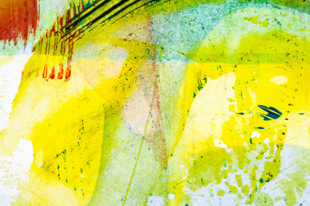 Closeup shot of abstract hand painted colorful acrylic art background on paper texture. Fragment of artworkの写真素材