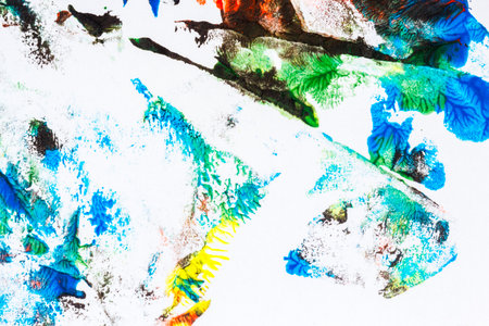 Abstract colorful hand painted acrylic background, creative abstract hand painted background, close up fragment of acrylic painting on paperの写真素材