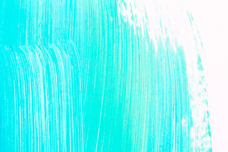 Abstract brushed cyan hand painted acrylic background, creative abstract hand painted background, close-up fragment of acrylic painting on paper with brush strokesの写真素材
