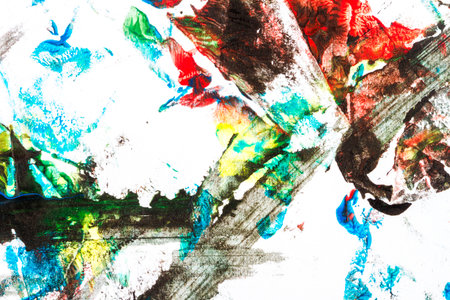 Abstract colorful hand painted acrylic background, creative abstract hand painted background, close up fragment of acrylic painting on paperの写真素材