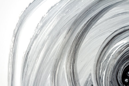 Abstract brushed black and white hand painted acrylic background, creative abstract hand painted background, close-up fragment of acrylic painting on paper with brush strokesの写真素材