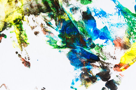 Abstract colorful hand painted acrylic background, creative abstract hand painted background, close up fragment of acrylic painting on paperの写真素材