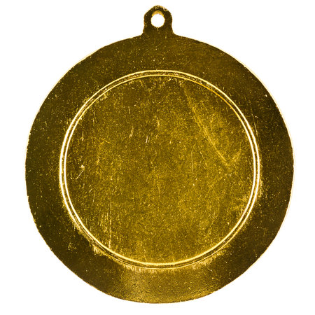 Blank gold medal isolated on white backgroundの写真素材