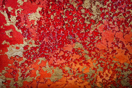 Yellow golden and red messy wall stucco texture background. Decorative wall paint.