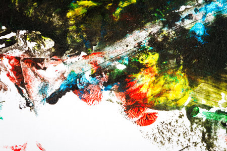 Abstract colorful hand painted acrylic background, creative abstract hand painted background, close up fragment of acrylic painting on paperの写真素材