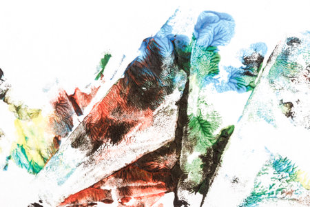 Abstract colorful hand painted acrylic background, creative abstract hand painted background, close up fragment of acrylic painting on paperの写真素材