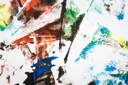 Abstract colorful hand painted acrylic background, creative abstract hand painted background, close up fragment of acrylic painting on paperの写真素材