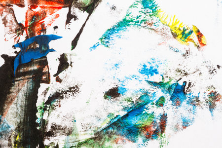 Abstract colorful hand painted acrylic background, creative abstract hand painted background, close up fragment of acrylic painting on paperの写真素材