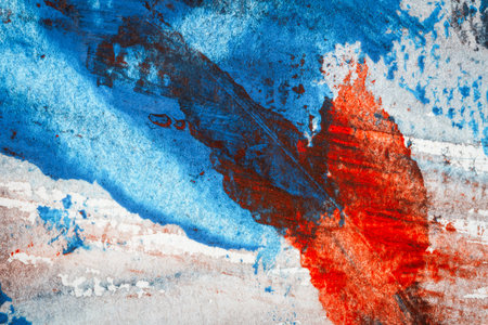 Abstract red and blue hand painted acrylic background, creative abstract hand painted colorful...
