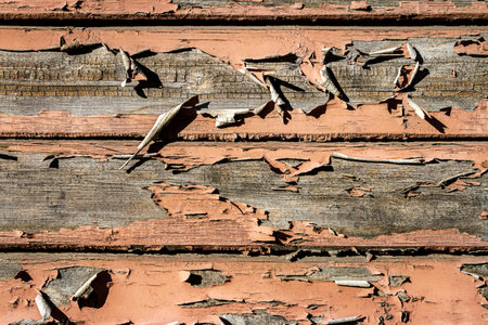 Peeling brown paint on weathered wood texture. Abstract architecture background