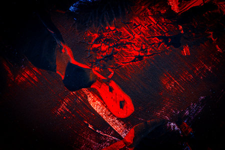 Black and red hand painted acrylic background. Grunge acrylic texture with painted dots and brush...