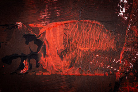 Black and red hand painted acrylic background. Grunge acrylic texture with painted dots and brush strokes.の写真素材